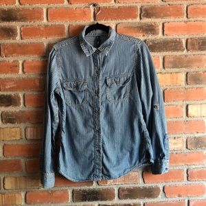 7 for Mankind Striped Denim Chambray M UNIQUE